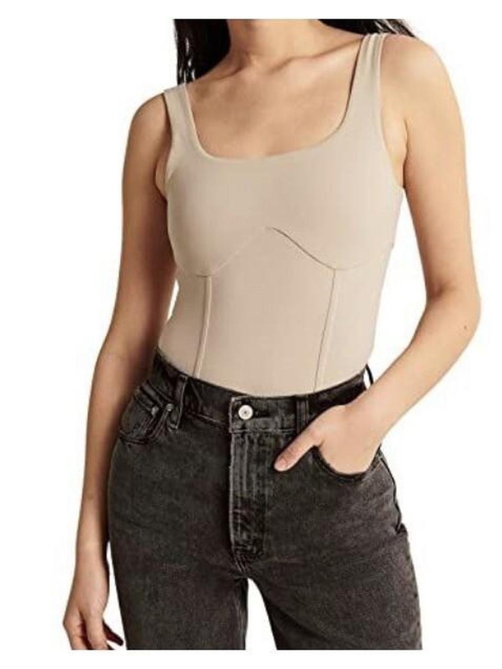 Abercrombie & Fitch Sculpted Square-Neck Bodysuit - Beige